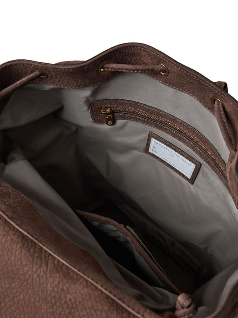 Brown Logo-print Leather Backpack
