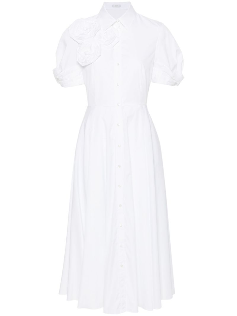 White Rose AppliquÃ_x0083_Â© Cotton Shirt Dress