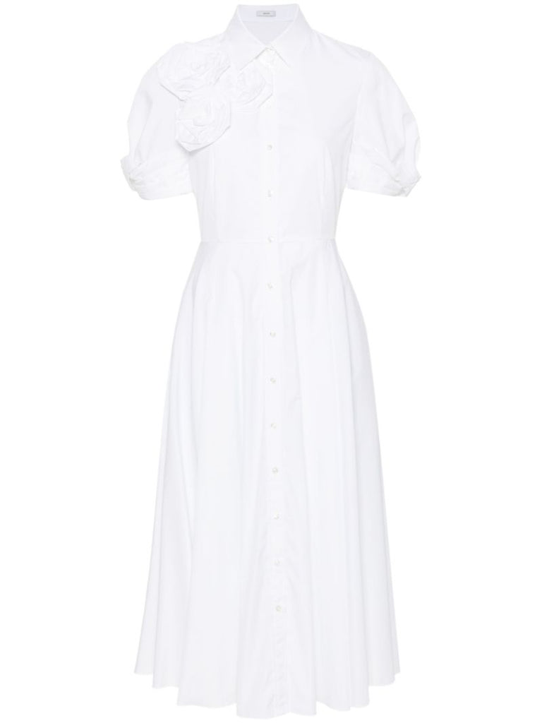 White Rose AppliquÃ_x0083_Â© Cotton Shirt Dress