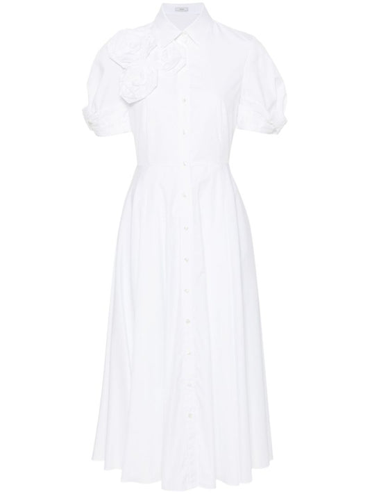 White Rose AppliquÃ_x0083_Â© Cotton Shirt Dress