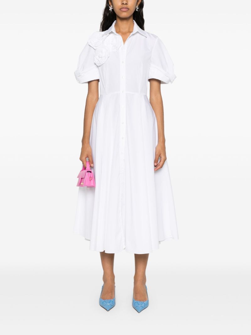 White Rose AppliquÃ_x0083_Â© Cotton Shirt Dress