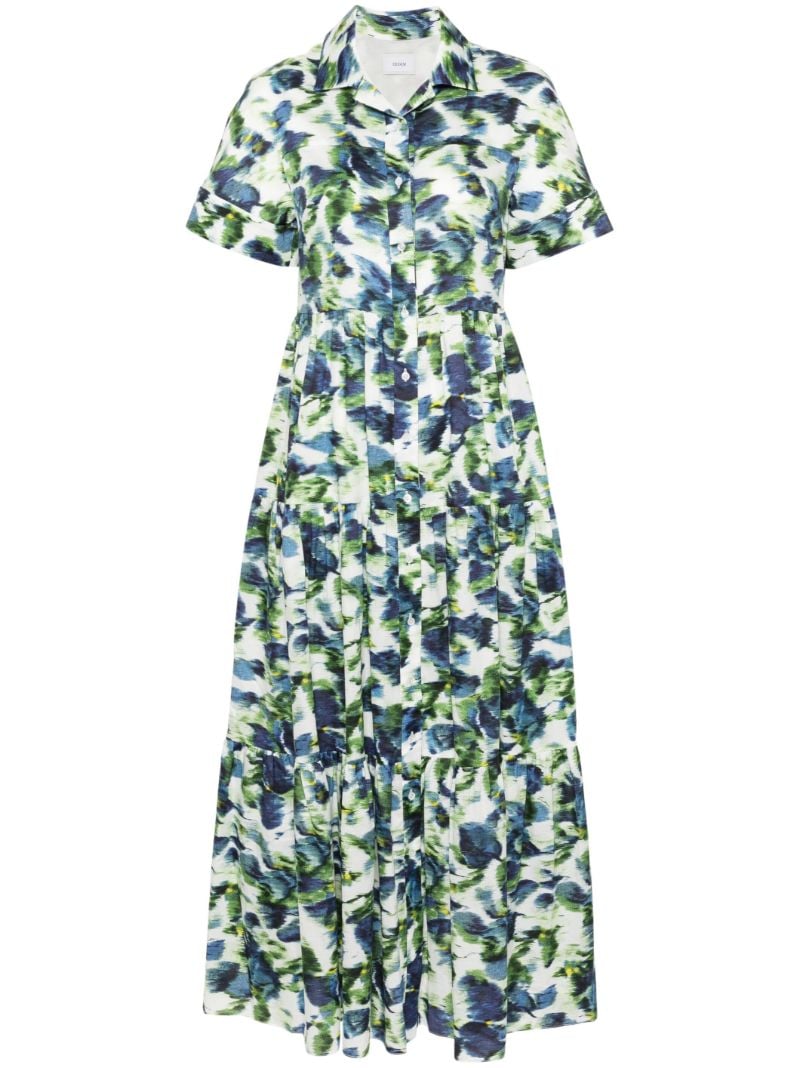 White Floral Print Cotton Shirt Dress