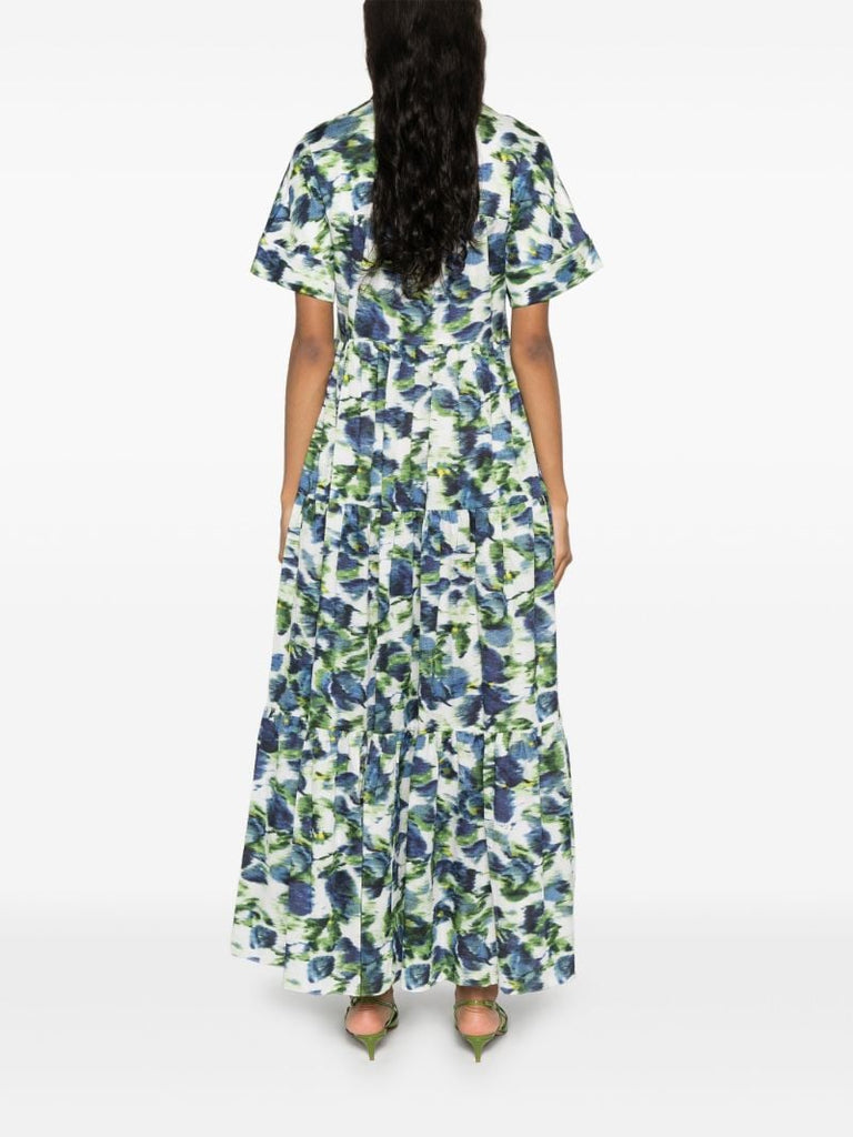 White Floral Print Cotton Shirt Dress
