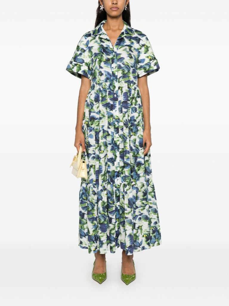White Floral Print Cotton Shirt Dress