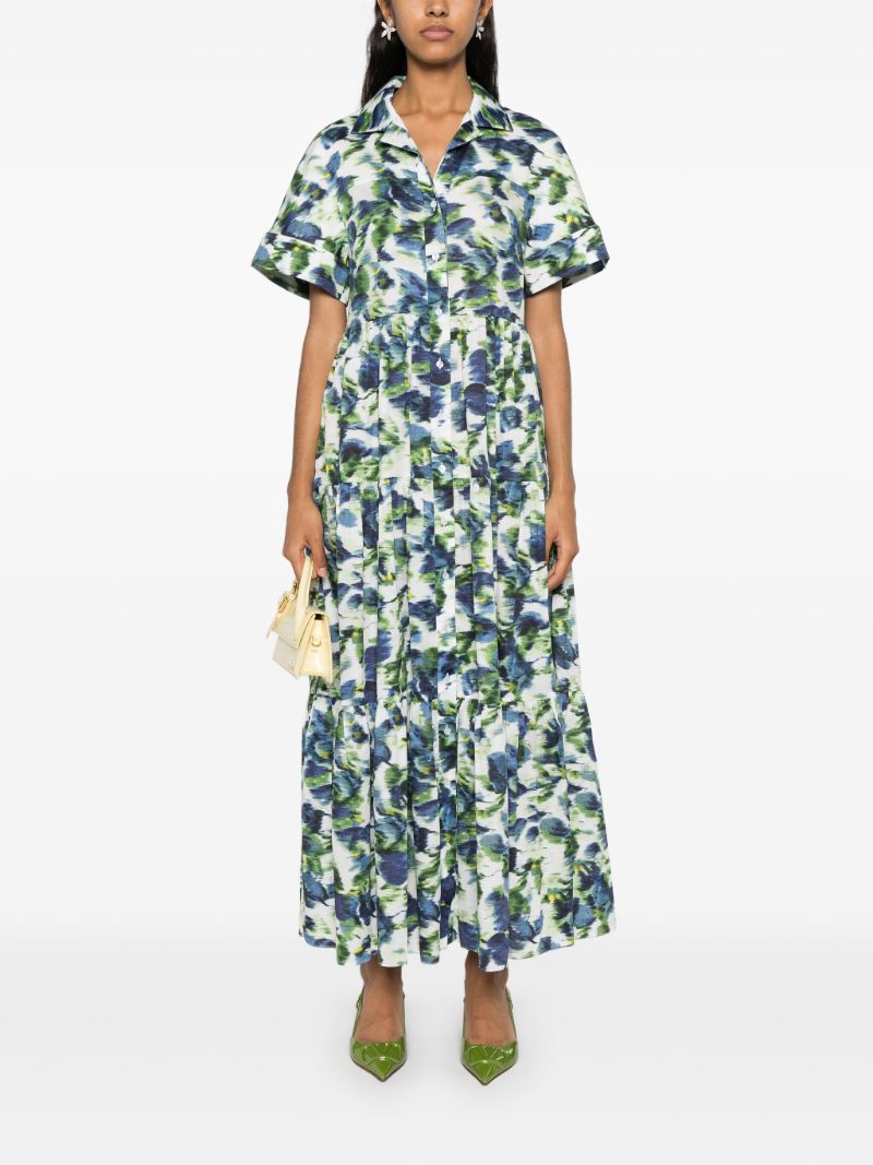 White Floral Print Cotton Shirt Dress