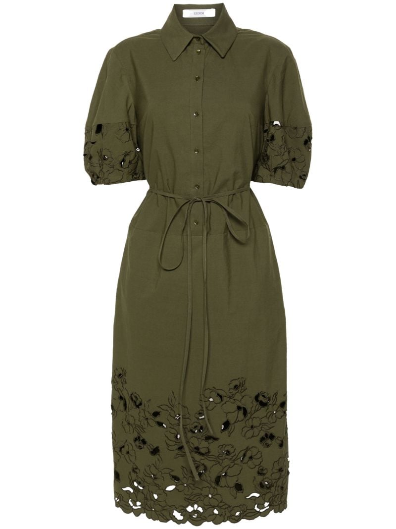 Green Floral-embroidered Midi Dress