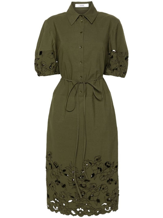 Green Floral-embroidered Midi Dress