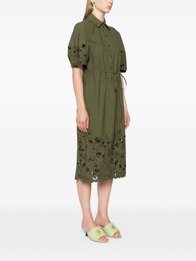 Green Floral-embroidered Midi Dress