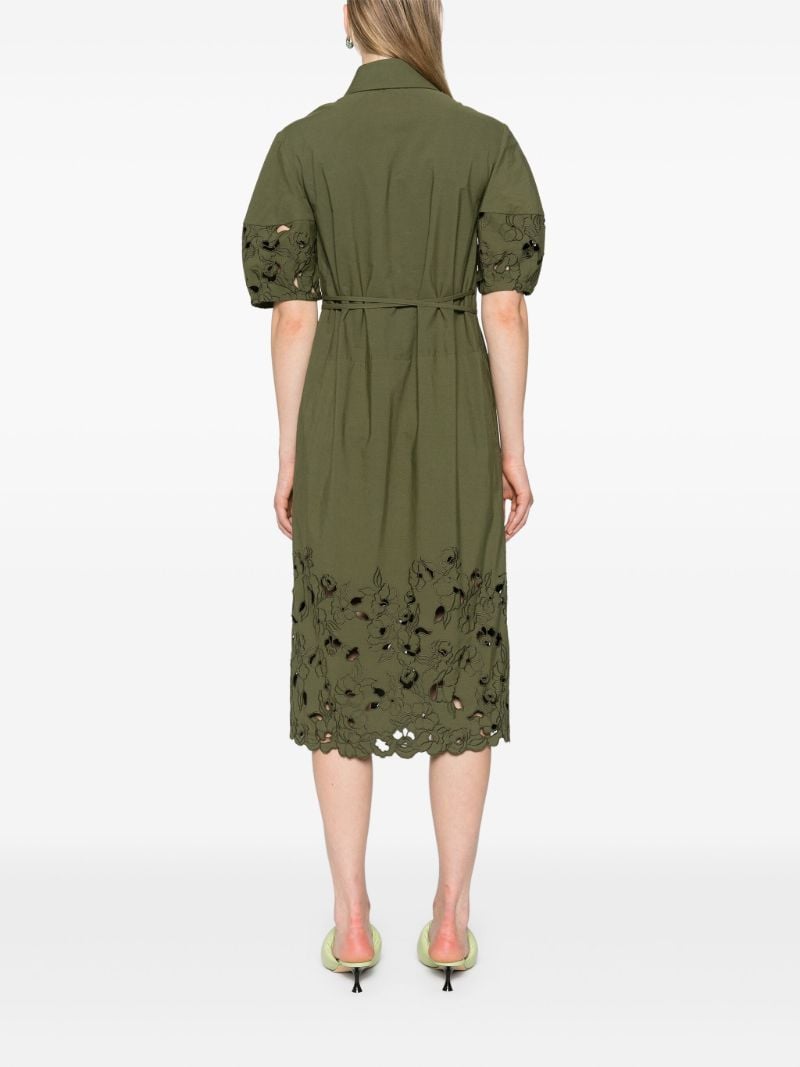 Green Floral-embroidered Midi Dress