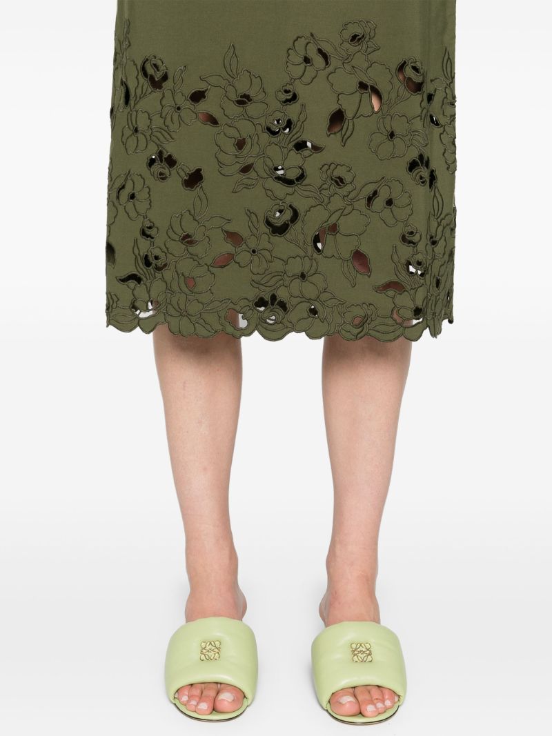 Green Floral-embroidered Midi Dress