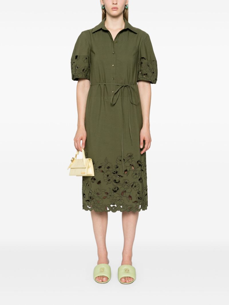 Green Floral-embroidered Midi Dress