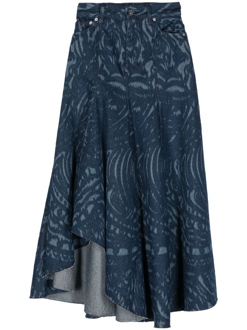 Blue Abstract-print Denim Skirt