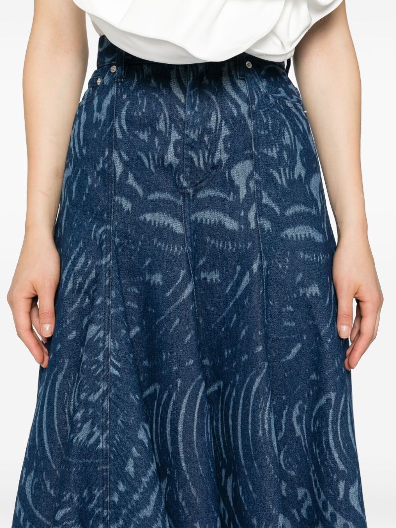 Blue Abstract-print Denim Skirt