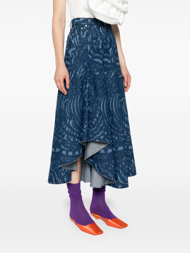 Blue Abstract-print Denim Skirt