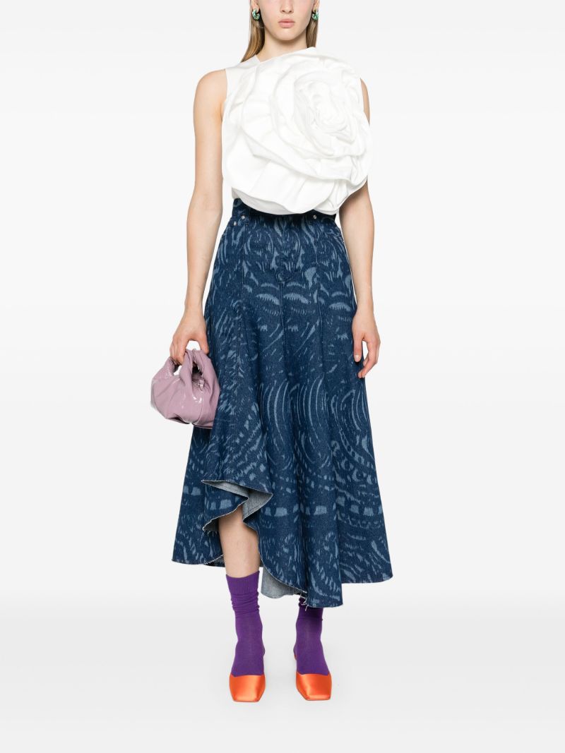 Blue Abstract-print Denim Skirt