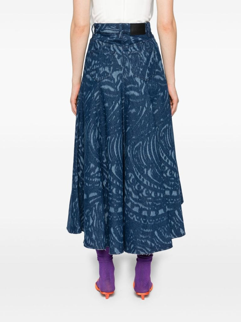 Blue Abstract-print Denim Skirt