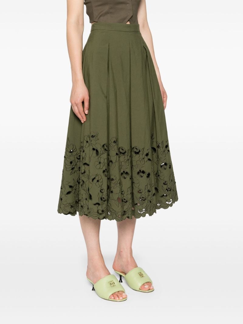 Green Floral-embroidered Midi Skirt