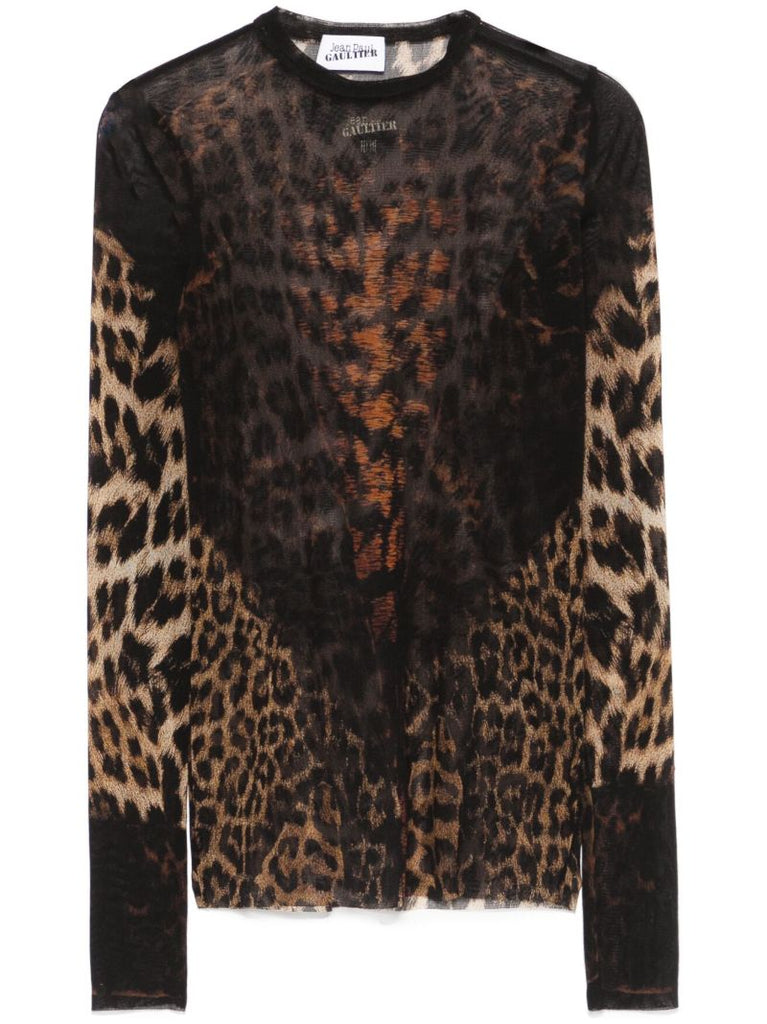 Leopard-print Mesh Top