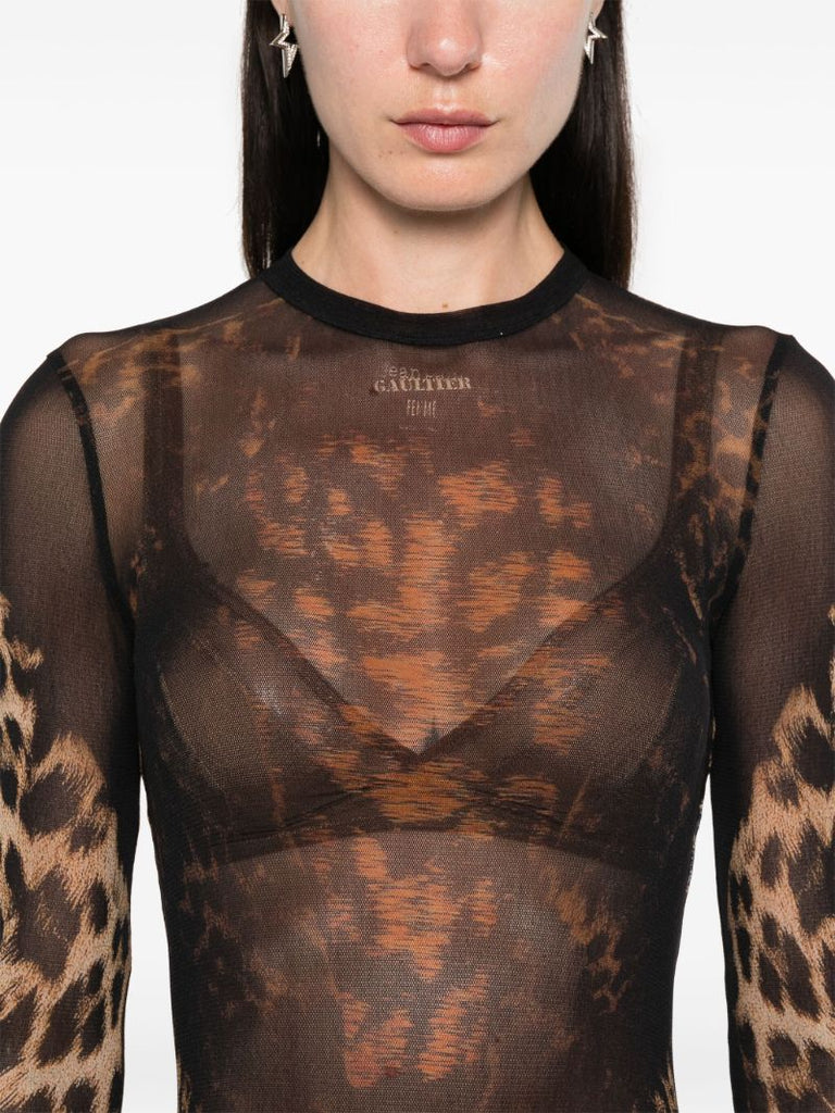 Leopard-print Mesh Top