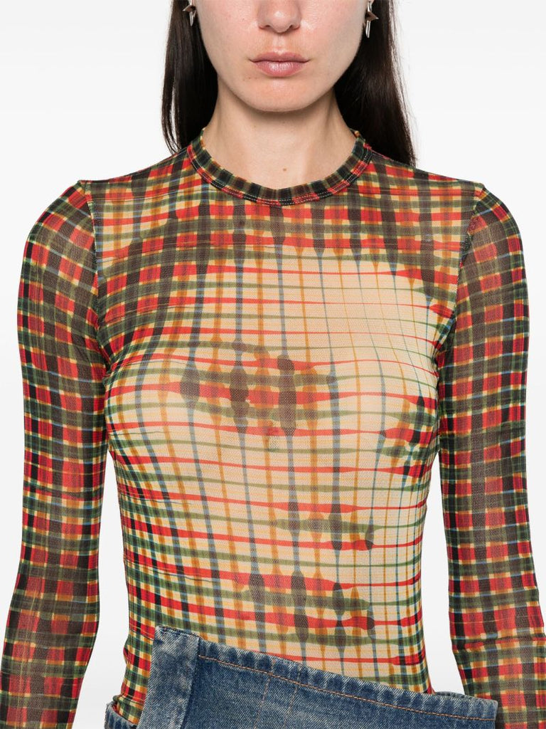 Tartan Face Mesh Top
