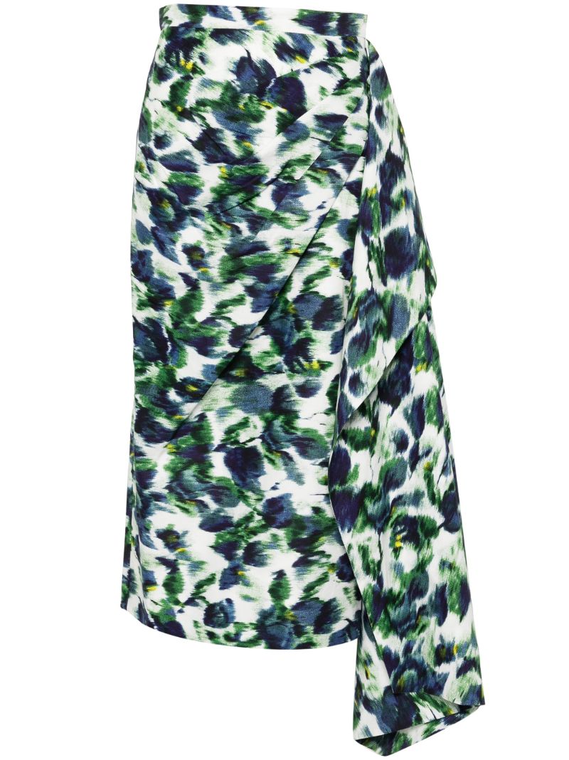 White Floral-print Midi Skirt