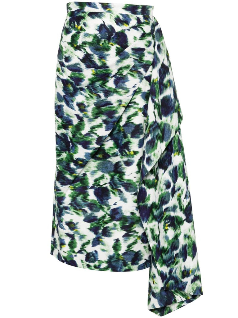 White Floral-print Midi Skirt