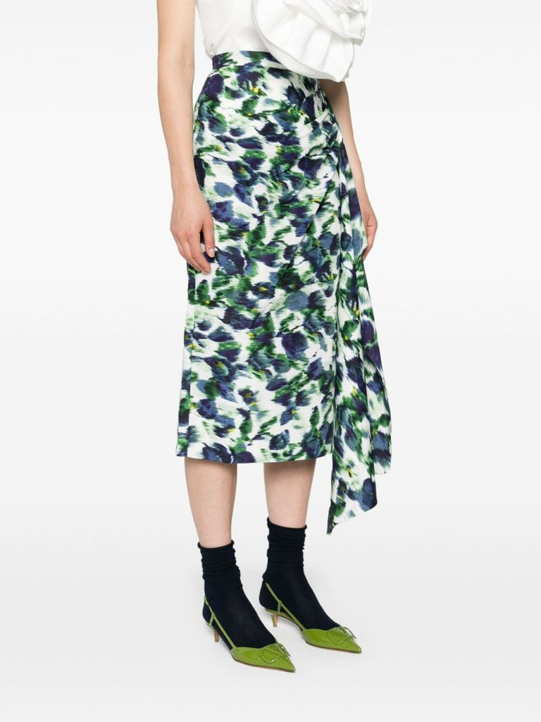 White Floral-print Midi Skirt