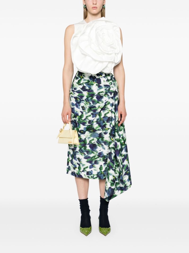 White Floral-print Midi Skirt