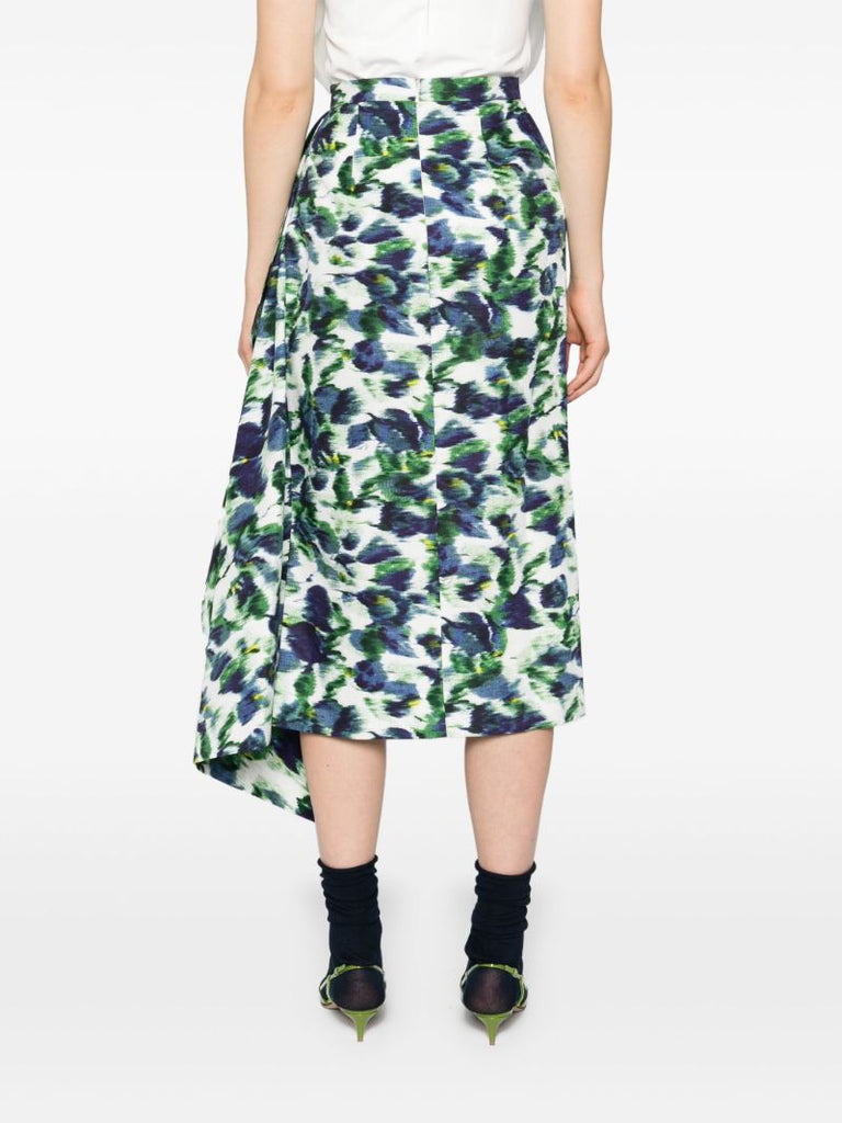White Floral-print Midi Skirt
