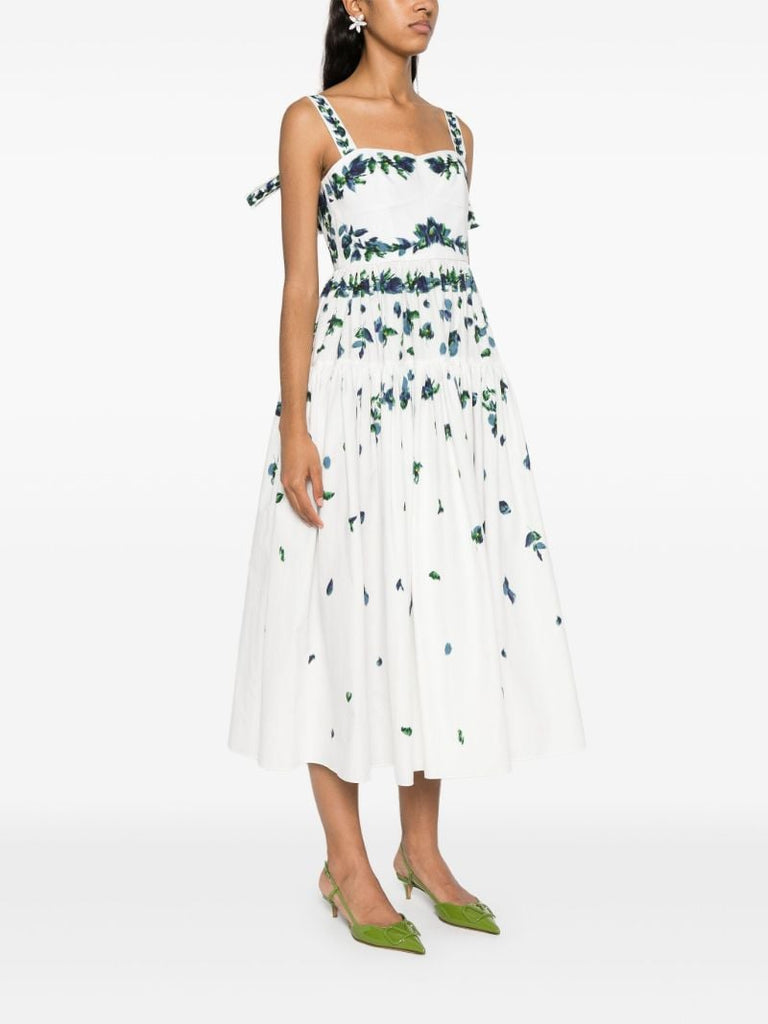 White Floral Print Cotton Dress