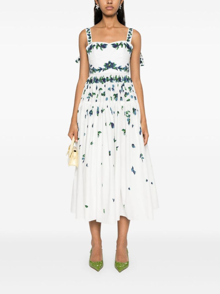 White Floral Print Cotton Dress