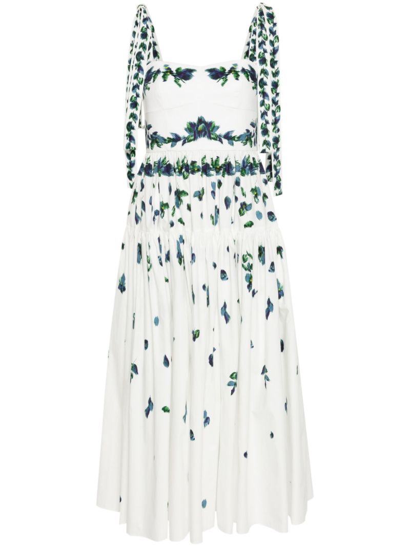 White Floral Print Cotton Dress