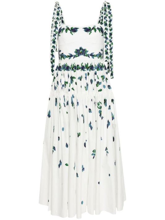 White Floral Print Cotton Dress