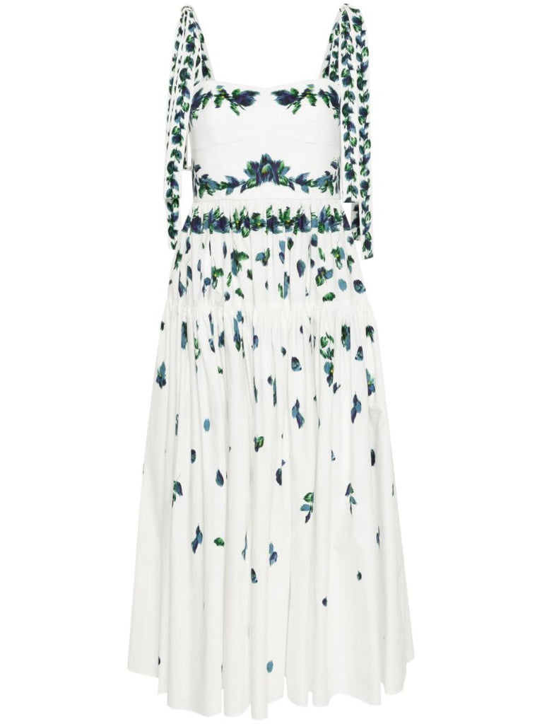 White Floral Print Cotton Dress