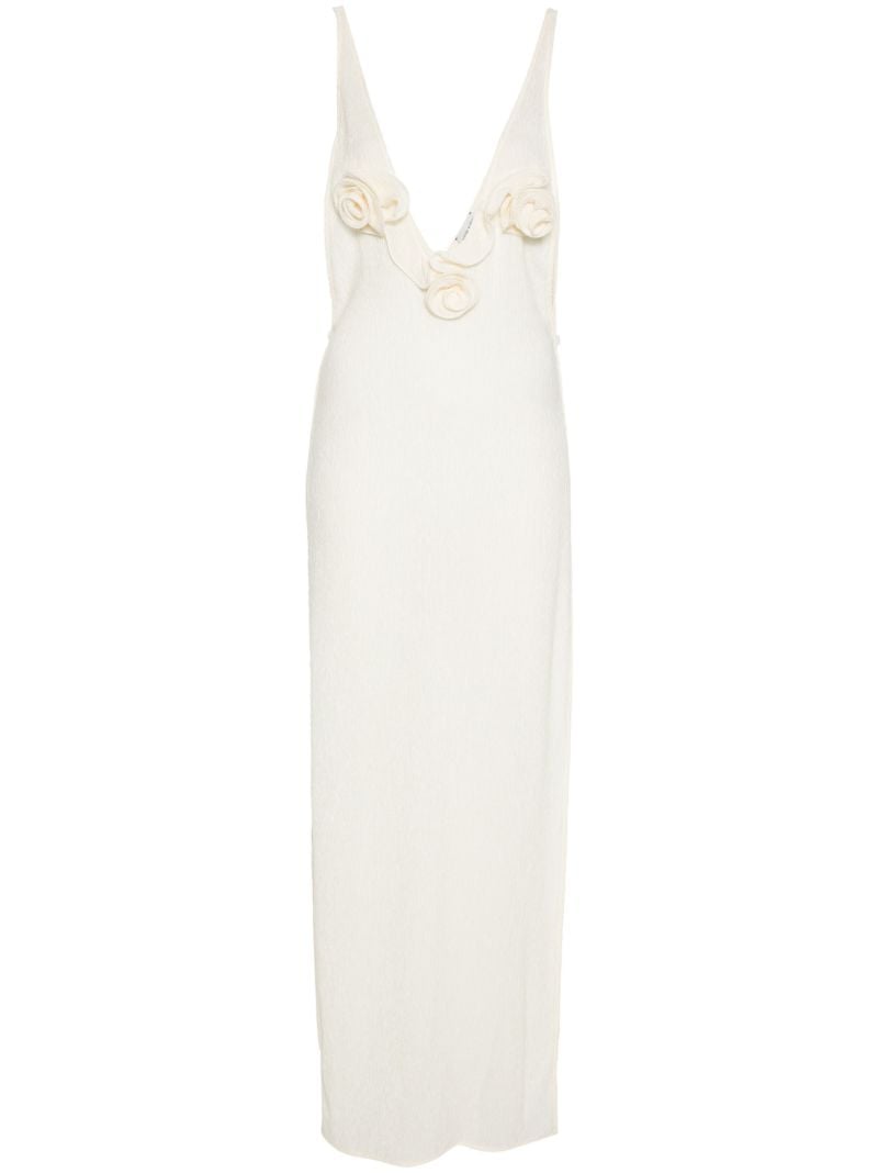 Neutral Floral-appliquÃ_x0083_Â© Plunge Dress