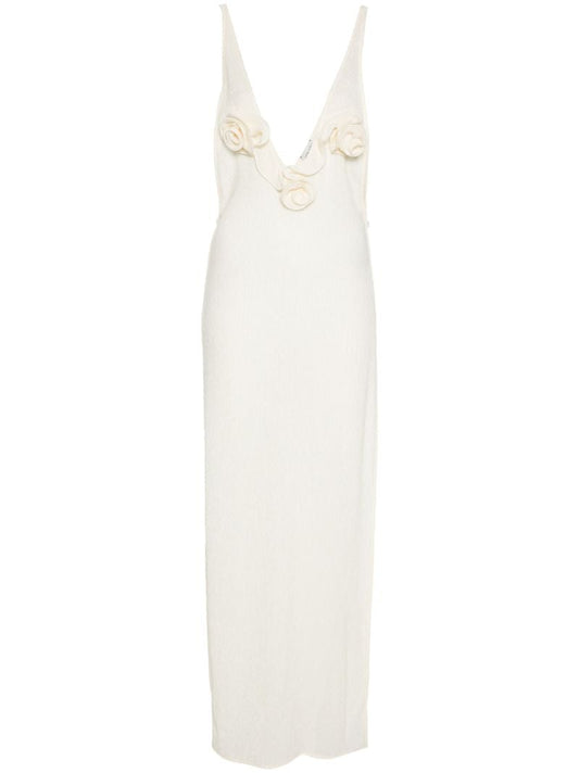 Neutral Floral-appliquÃ_x0083_Â© Plunge Dress