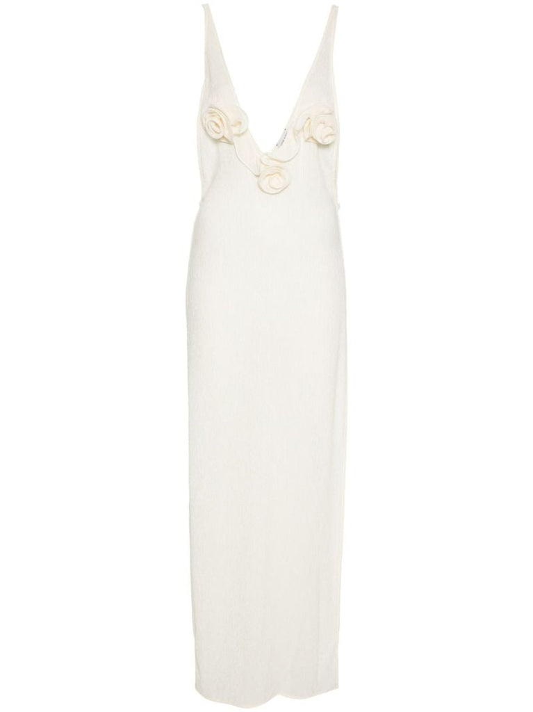 Neutral Floral-appliquÃ_x0083_Â© Plunge Dress