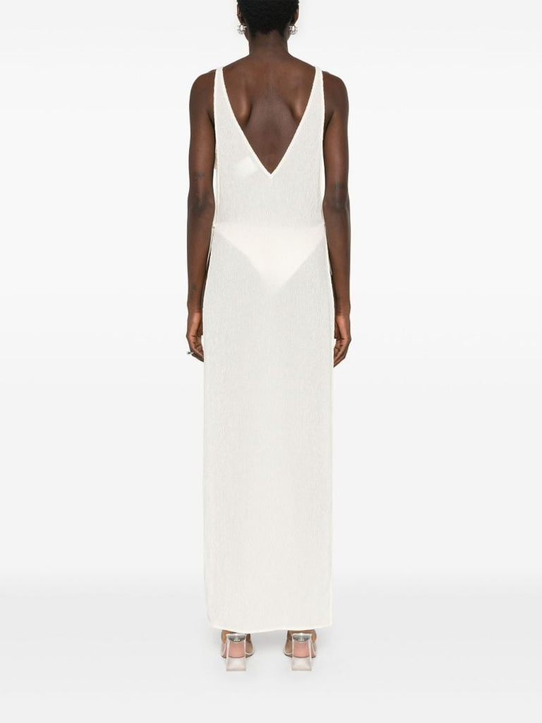 Neutral Floral-appliquÃ_x0083_Â© Plunge Dress