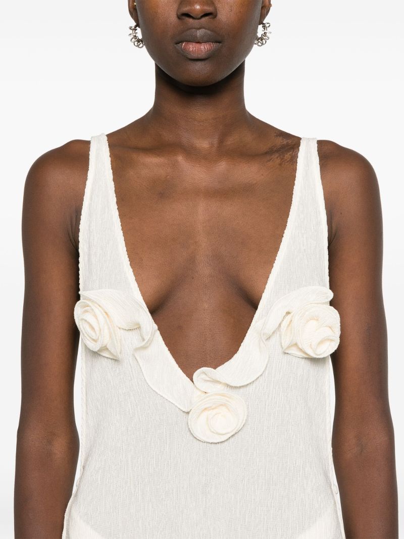 Neutral Floral-appliquÃ_x0083_Â© Plunge Dress