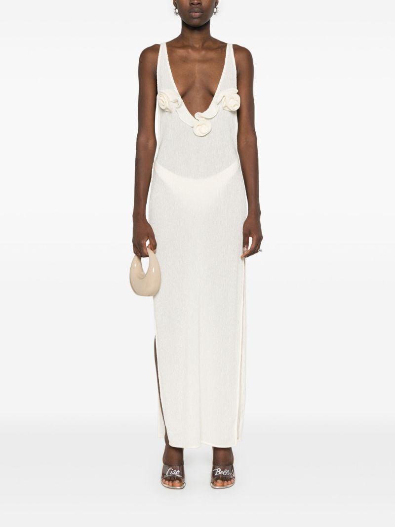 Neutral Floral-appliquÃ_x0083_Â© Plunge Dress