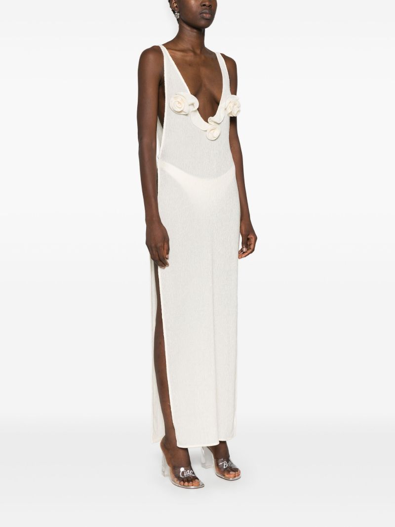 Neutral Floral-appliquÃ_x0083_Â© Plunge Dress