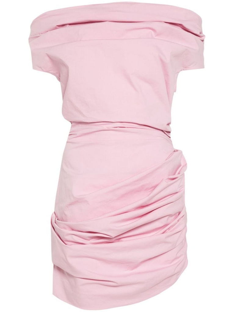 Pink Draped Cotton Mini Dress