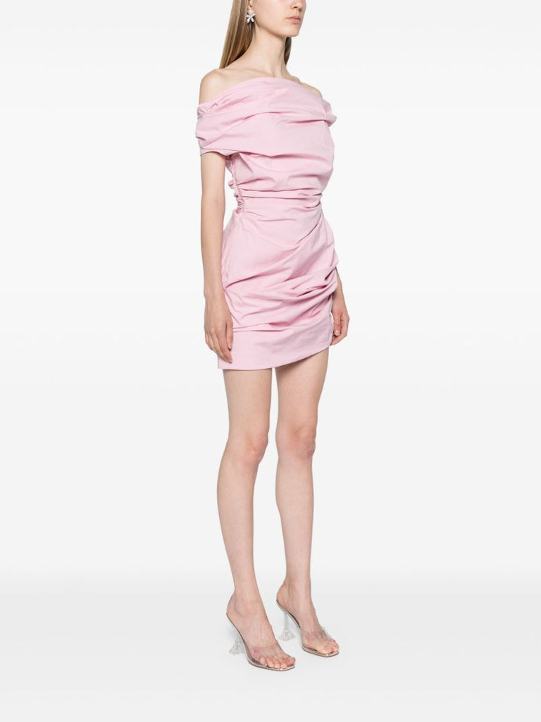 Pink Draped Cotton Mini Dress