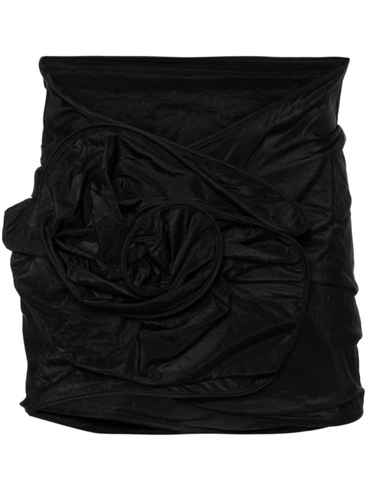 Black Crinkled Silk Skirt