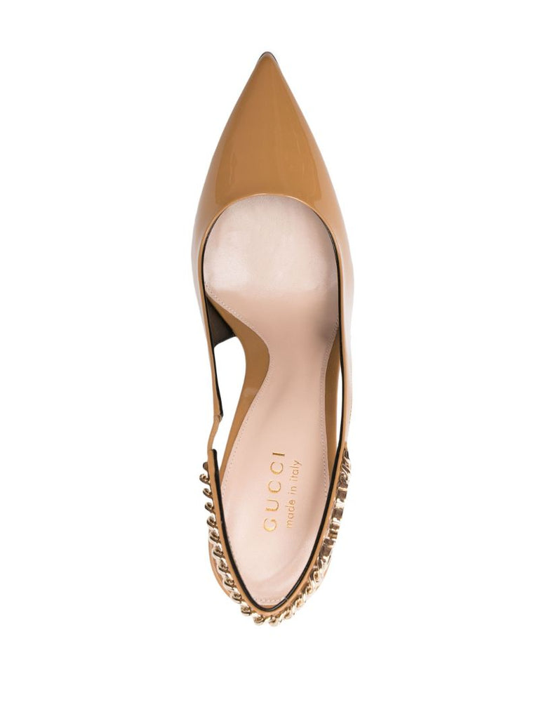 Neutral Gucci Signoria Leather Pumps