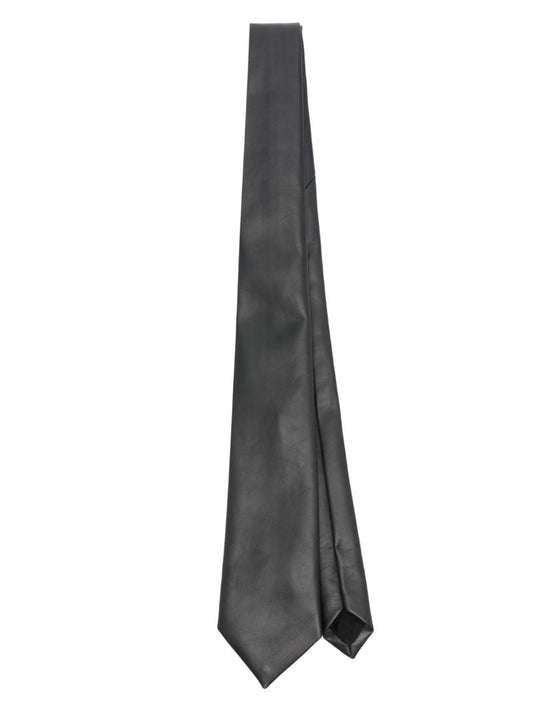 Black Leather Pointed Tie
