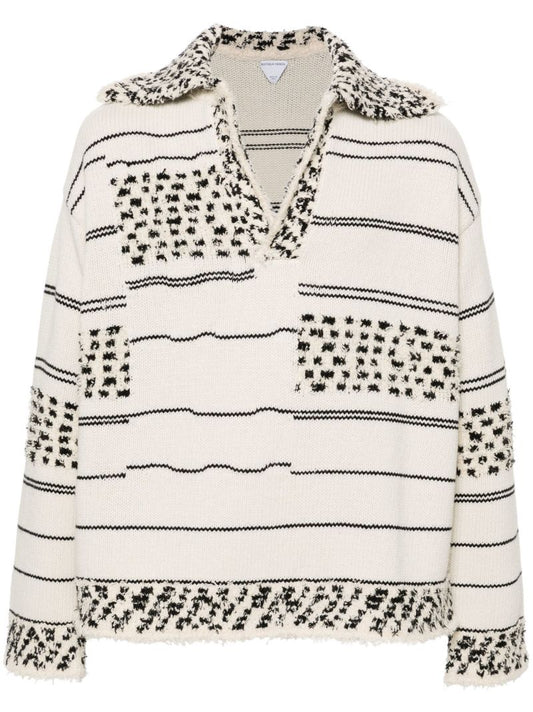 Neutral Striped Knit Polo Jumper