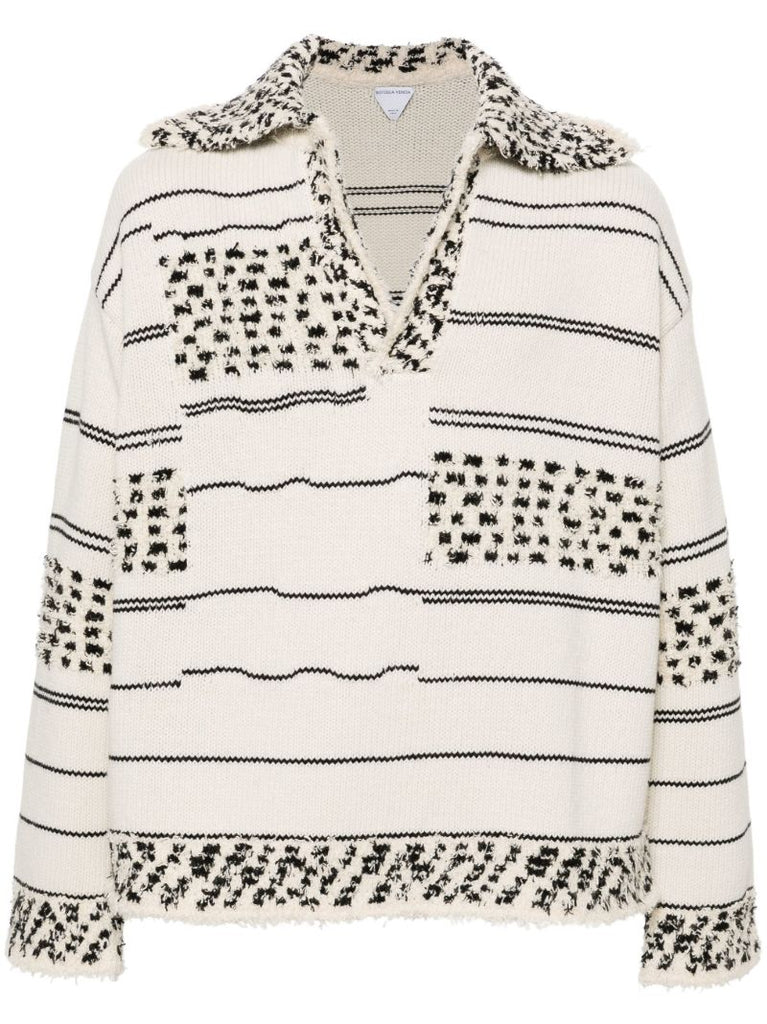 Neutral Striped Knit Polo Jumper