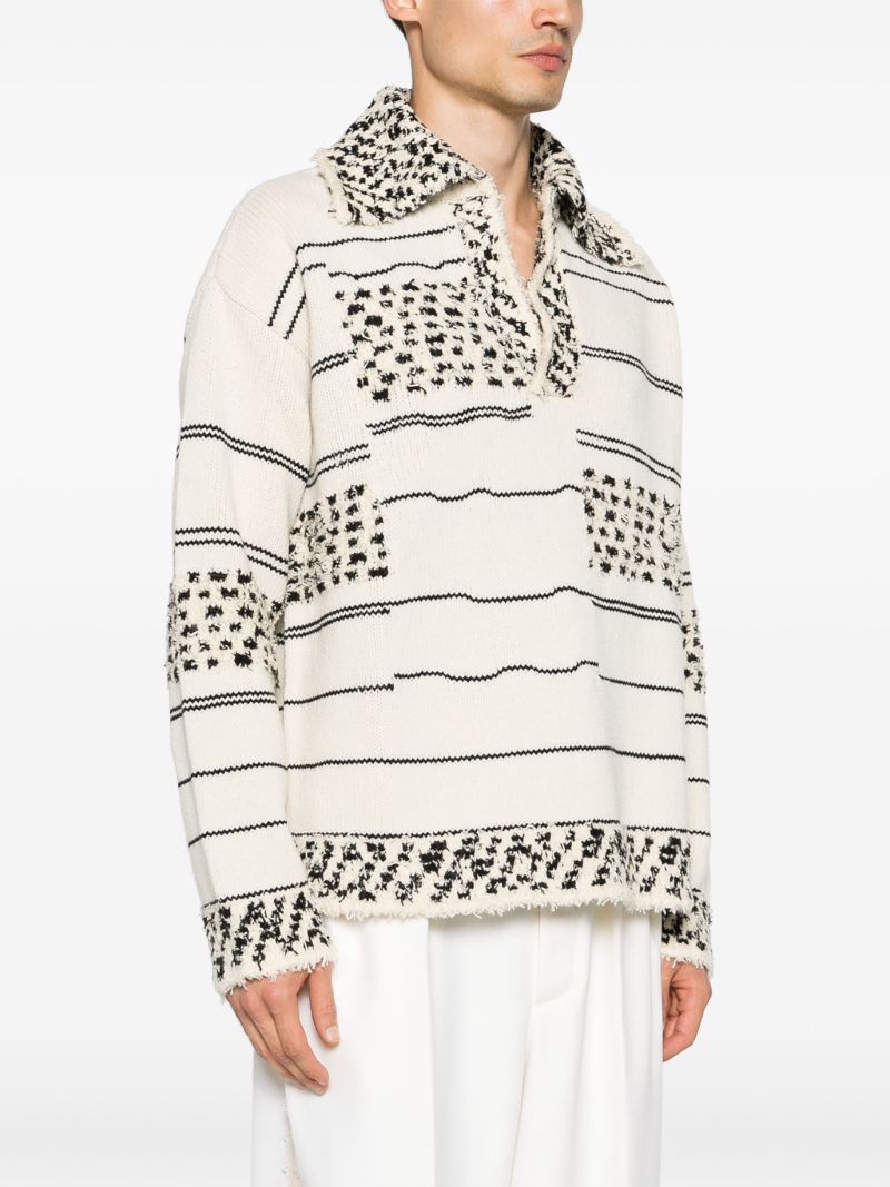 Neutral Striped Knit Polo Jumper