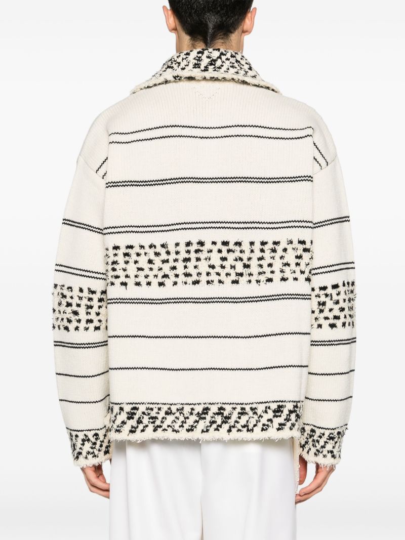 Neutral Striped Knit Polo Jumper